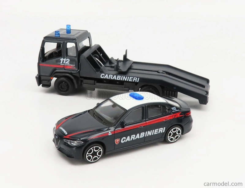 Bburago Truck Soccorso Stradale s Alfa Romeo Giulia Carabinieri 2015 – Carro Attrezzi – Wrecker Road Service 1:43 Blue