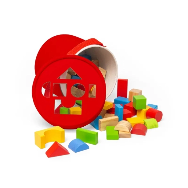 Bigjigs Toys Prvé drevené bloky a skladačka v bubne