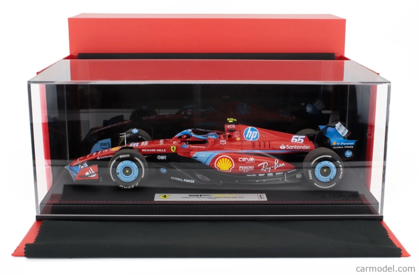 Bbr-models Ferrari F1 Sf-24 Team Scuderia Ferrari N 55 5th Miami Gp 2024 Carlos Sainz - Con Vetrina - With Showcase 1:18 Červená Světle Modrá