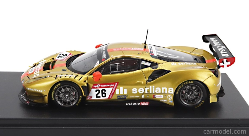 Looksmart Ferrari 488 Gt3 Evo 3.9l Turbo V8 Team Octane126 Serliana N 26 Pole Position 24h Nurburgring 2022 Bjorn Grossmann - Jonathan Hirschi - Luca Ludwig - Simon Trummer 1:43 Gold Met