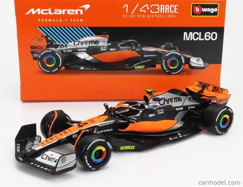 Bburago Mclaren F1 Mcl60 Team Mclaren N 4 2nd British Gp 2023 Lando Norris 1:43 oranžová čierna modrá