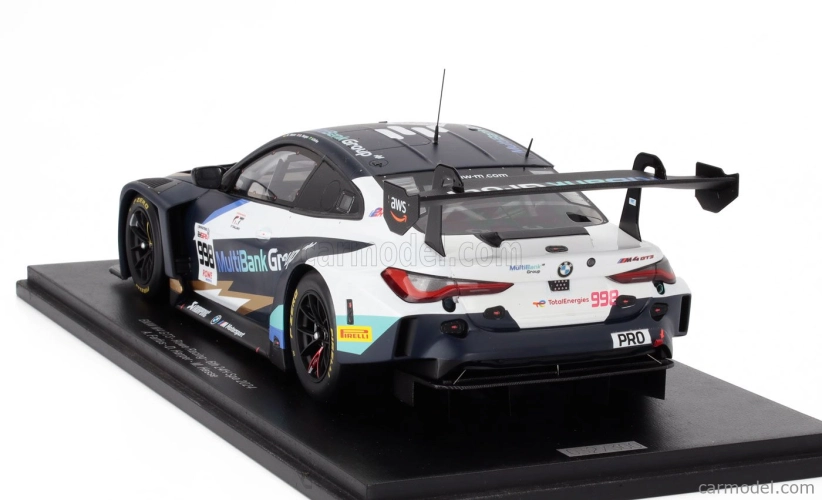 Spark-model BMW radu 4 M4 Gt3 3.0l Turbo Team Rowe Racing N 998 24h Spa 2024 Augusto Farfus - Dan Harper - Max Hesse 1:18 Modrá Biela