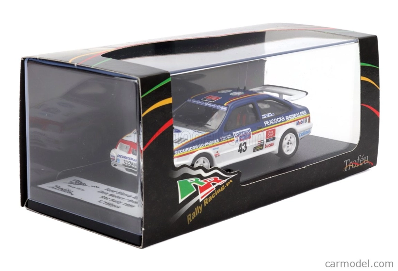 Trofeu Ford england Sierra Rs Cosworth N 43 Rally Rac Lombard 1986 Chris Mellors - Brian Staker 1:43 Modrá Bílá