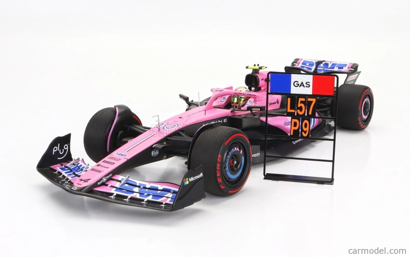 Minichamps Renault F1 A523 Team Bwt Alpine N 10 9th Bahrain Gp With Pit Board 2023 Pierre Gasly 1:18 Pink Black Blue