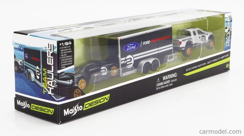 Maisto Ford USA F-150 Raptor Pick-up 2010 With Trailer Car Transporter + Gt N 2 2017 1:64 čierna strieborná