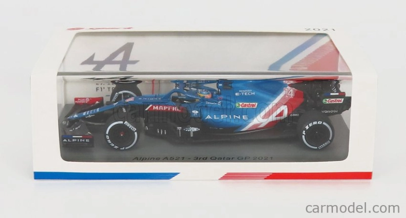 Spark-model Renault F1 A521 Renault E-tech 20b Team Alpine N 14 3rd Qatar Gp With Pit Board 2021 Fernando Alonso 1:43 Modrá Met Červená Bílá