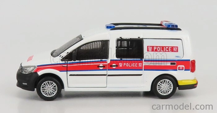 Drobné hračky Volkswagen Caddy Van Police 2020 1:64 bielo-červená