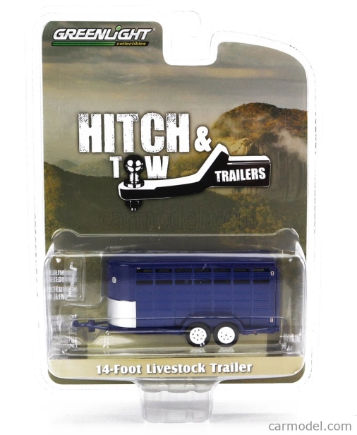 Greenlight Trailer 14-foot Livestock - Trasporto Animali Bestiame 1:64 Blue