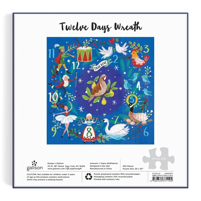 Galison Puzzle Dvanáct vánočních dnů 500 dílků - poškozený obal