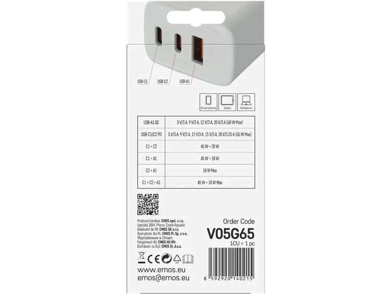 Napájací adaptér GaN PD 65W USB (napájanie)