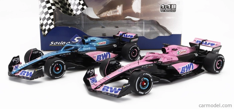 Solido Renault Set 2x F1 A523 Team Bwt Alpine Press Launch Livery N 10 Pierre Gasly - N 31 Esteban Ocon 2023 1:18 Modrá čierna ružová