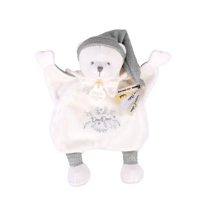 Doudou Darčeková sada Plyšový maznáčik medvedík s čiapočkou sivý 25 cm