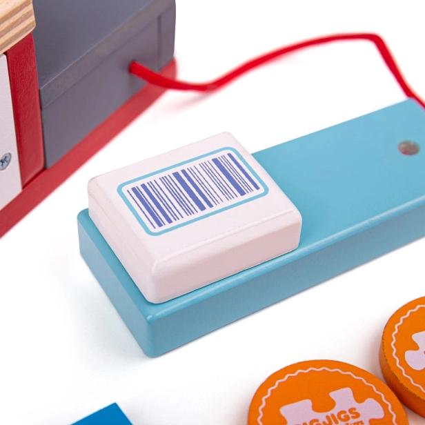 Bigjigs Toys Dřevěná pokladna červená