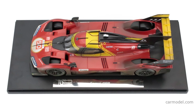 Bburago Ferrari With Showcase - 499p 3.0l Turbo V6 Team Ferrari Af Corse N 50 Winner 24h Le Mans (after Race Version) 2024 Antonio Fuoco - Miguel Molina - Nicklas Nielsen 1:18 Red