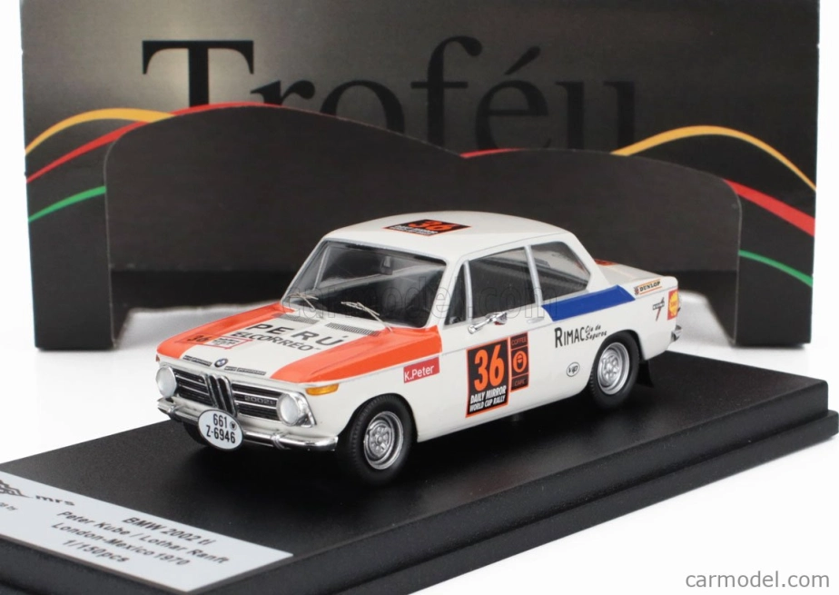 Trofeu BMW 2002 Ti N 36 Rally Londra-messico 1970 Peter Kube - Lothar Ranft 1:43 Bílá Modrá Červená