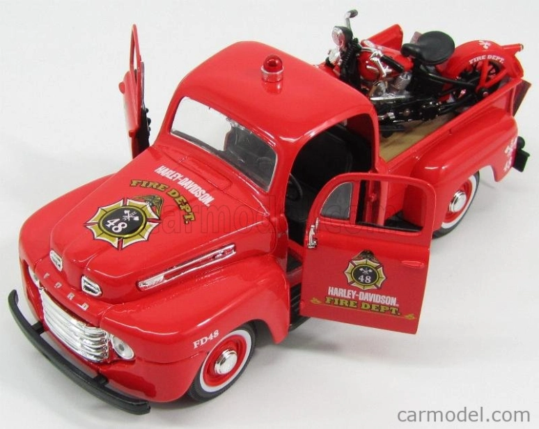 Maisto Ford USA F-1 Pick-up Custom Harley-Davidson 1948 + Motorcycle Harley Davidson El Knucklehead 1936 Fire Departmen 1:24 Red