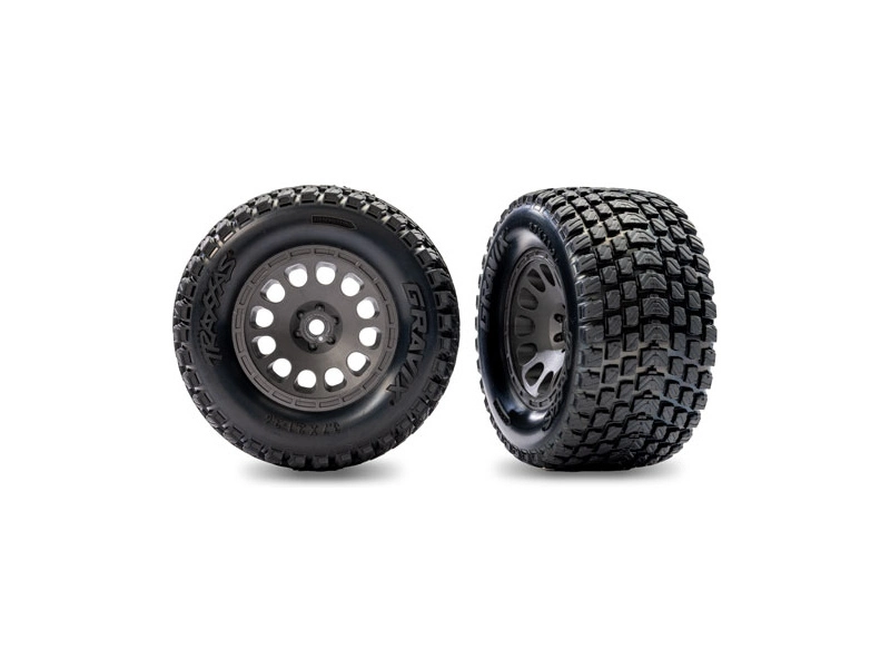 Kolesá Traxxas 2.1/2.6", hranatý sivý disk, pneumatiky Gravix (zadné) (2)