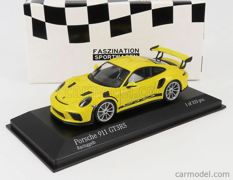 Minichamps Porsche 911 991-2 Gt3 Rs Coupe 2018 - Silver Rims 1:43 Závodní Žlutá