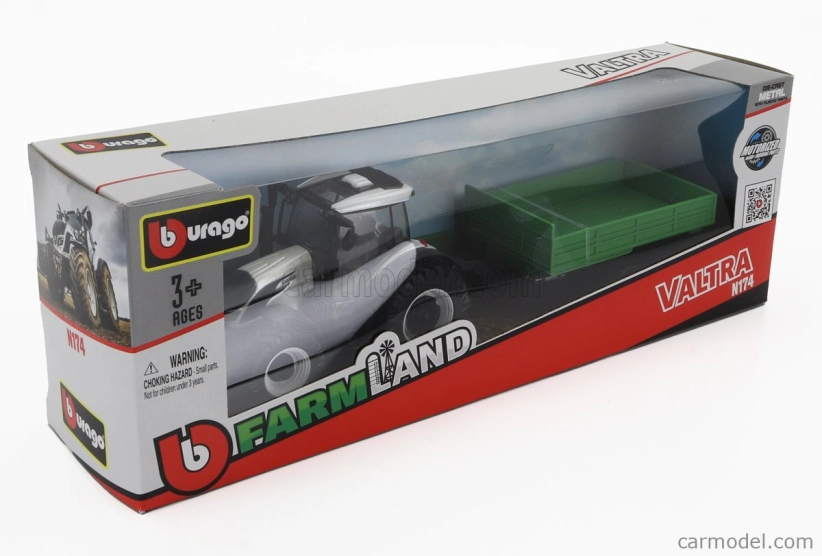 Bburago Valtra N174 Tractor With Tipping Trailer 2017 1:50 biela čierna zelená