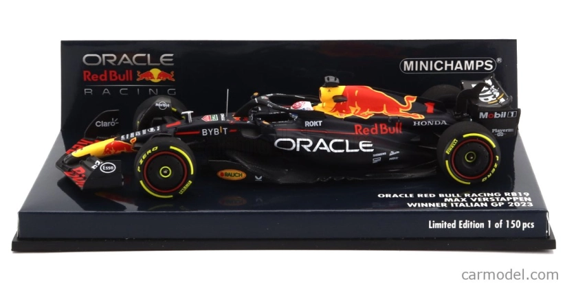 Minichamps Red bull F1 Rb19 Team Oracle Red Bull Racing N 1 Víťaz majstrovstiev sveta Monza Italy Gp 2023 Max Verstappen 1:43 Matt Blue