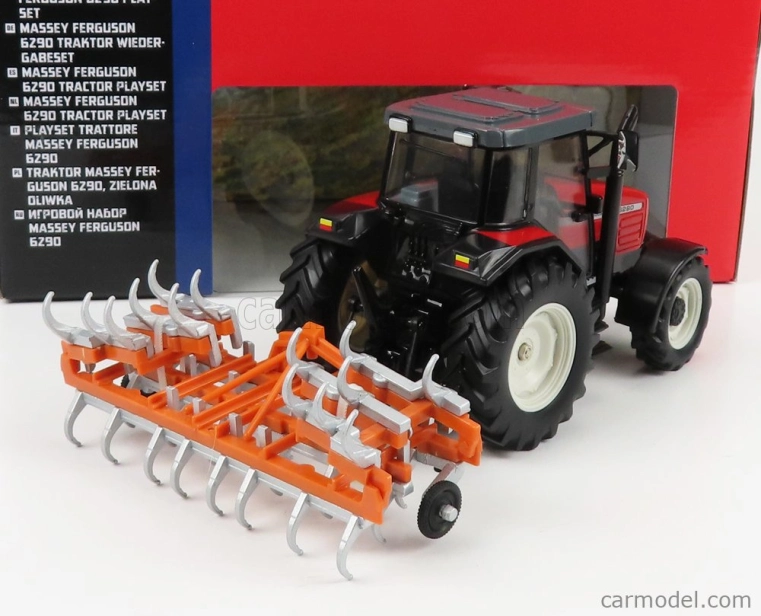 Britský traktor Massey ferguson 6290 s prívesom 2012 1:32 červený oranžový