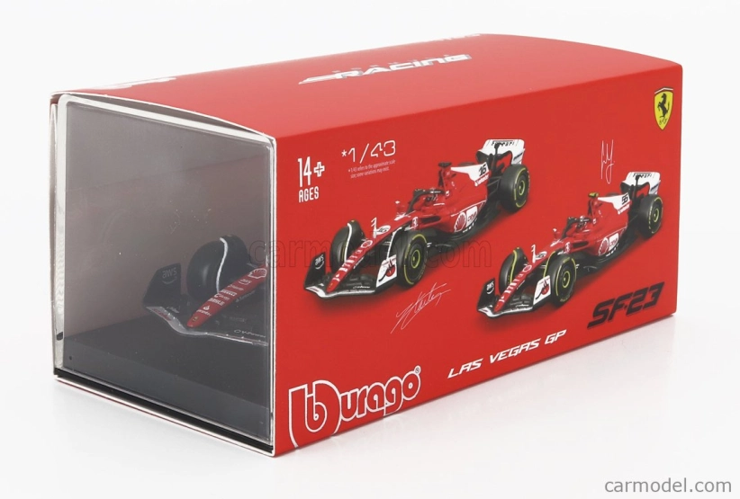 Bburago Ferrari F1 Sf-23 Team Scuderia Ferrari N 55 Las Vegas Usa Gp 2023 Carlos Sainz – With Pilot And Showcase 1:43 červená biela čierna