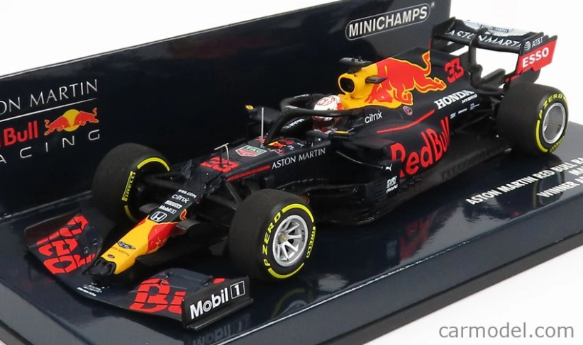 Minichamps Red bull F1 Rb16 Honda Team Aston Martin N 33 Winner Abu Dhabi GP 2020 Max Verstappen 1:43 Matná modrá červená žltá
