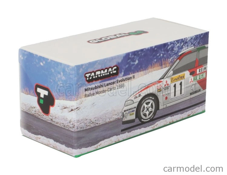 Tarmac Mitsubishi Lancer Gsr Evolution Ii N 11 4th Rally Montecarlo 1995 Timo Makinen - Seppo Harjanne 1:64 Biela červená zelená