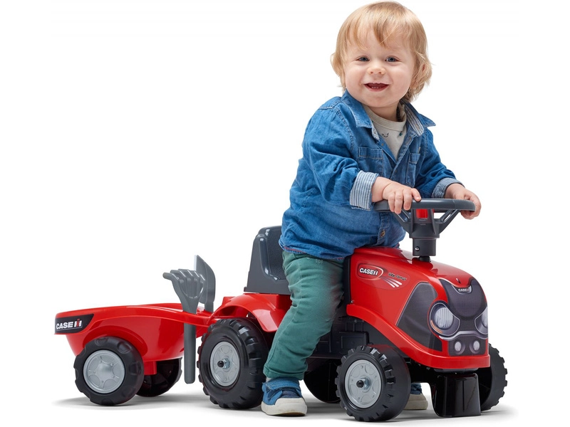 FALK – Detské odrážadlo Baby Case IH s vlečkou, lopatkou a hrabličkami
