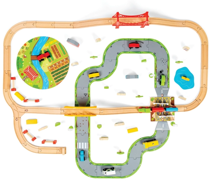 Bigjigs Rail Drevená vláčiková dráha s vidieckou cestou 80 kusov poškodené balenie