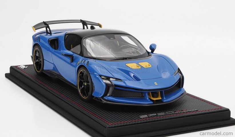 Mr-models Ferrari Sf90 Xx Stradale 2024 - Con Vetrina - With Showcase 1:18 Azzurro Dino - Modrá Žlutá Černá