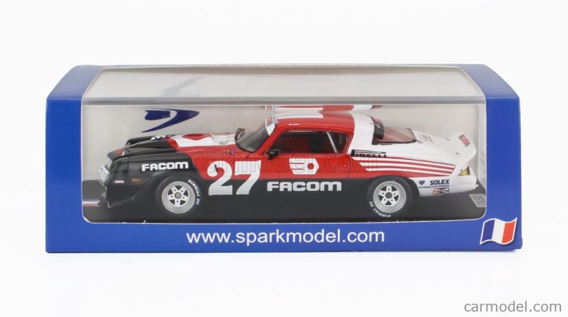 Spark-model Chevrolet Camaro Z28 N 27 National France Champion 1985 Jean Pierre Jarrier 1:43 Červená Černá Bílá