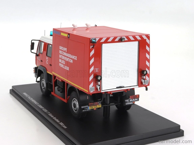 Alerte MAN Le 14.220 Truck Double Cabine Bemaex Grimp Sdis 77 Sapeurs Pompiers Groupe Reconnaissance Intervention Milieu Perilleux 2004 1:43 červená biela žltá