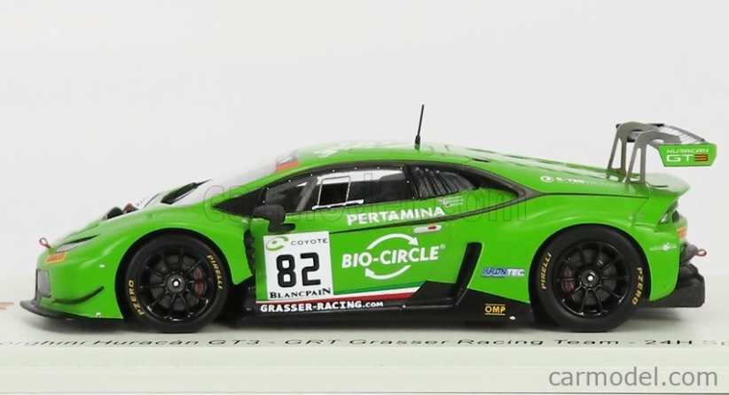 Iskrový model Lamborghini Huracan Gt3 Team Grasser Racing N 82 24h Spa 2018 R.ineichen - P.keen - F.perera 1:43 Zelená