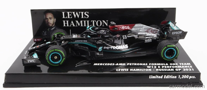 Minichamps Mercedes gp F1 W12 Mercedes M12 Eq Power+ Team Amg Petronas Motorsport Formula One N 44 Winner Sotchi Russian Gp 2021 Lewis Hamilton - 100. víťazstvo F1 s pit boardom 1:43 Black Green
