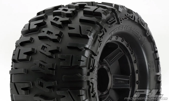 Trancher X 3,8" (štýl Traxxas) guma, lepená, čierne ráfiky, 2ks.