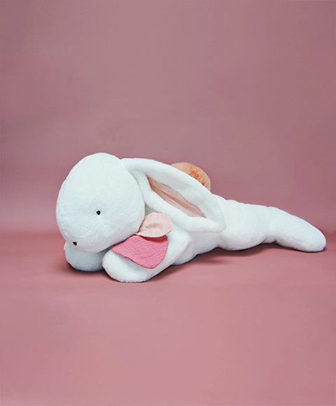 Doudou Plyšový králik s tmavoružovou bambulou 80 cm