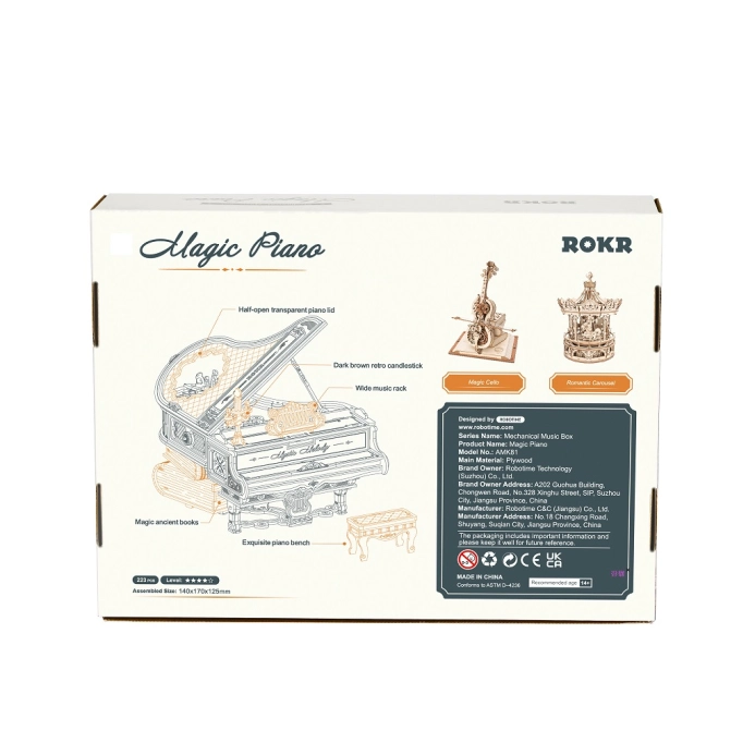 RoboTime 3D dřevěná skládačka hrací skříňky Kouzelné piano (mechanický pohon) - poškozený obal