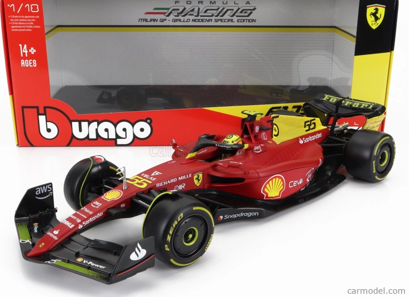 Bburago Ferrari F1-75 Scuderia Ferrari N 55 2022 Carlos Sainz 1:18, červená