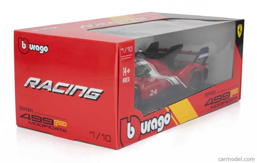 Bburago Ferrari 499p 3.0l Turbo V6 N 24 Modificata 2024 1:18 červená žltá čierna