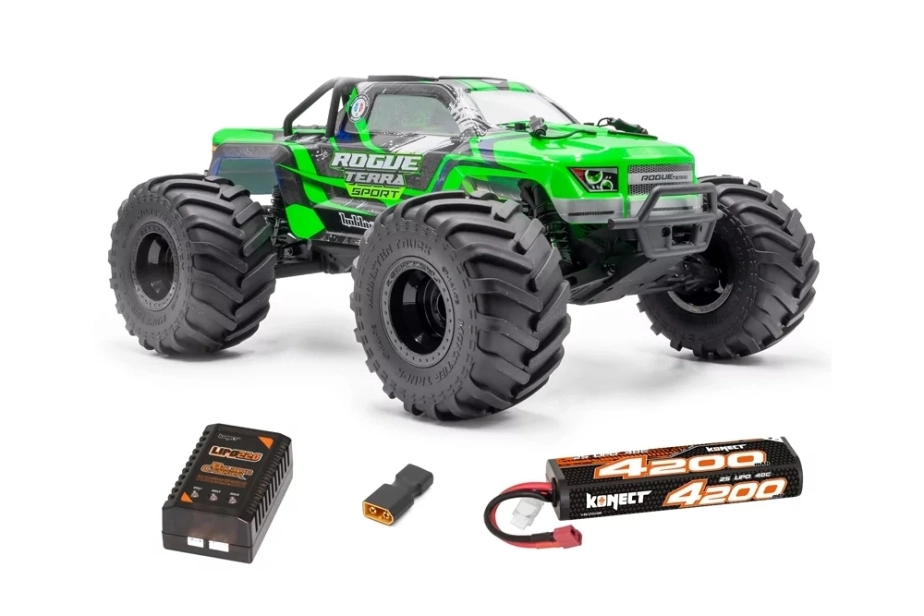 ROGUE TERRA SPORT RTR Brushless Monster Truck 4WD (15 kg servo), zelená + aku a nabíjač