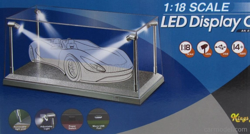 Triple9 Vetrina display box Lungh.lenght Cm 35.5 X Largh.width Cm 15.7 X Alt.height Cm 15.8 (altezza Interna Cm 13.5) - Luci Funzionanti Led - Base Silver 1:18 Plastový Displej