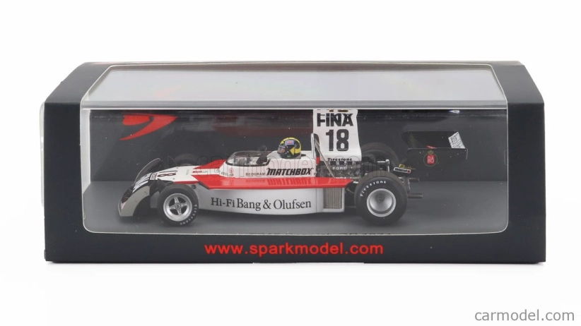 Spark-model Surtees F1 Ts16 N 18 Spanish Gp 1974 Carlos Pace 1:43 Biela červená čierna