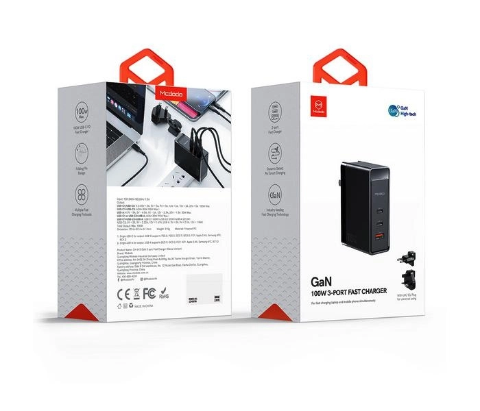 Rychlá nabíječka 100W 5A GaN (EU + US + UK)
