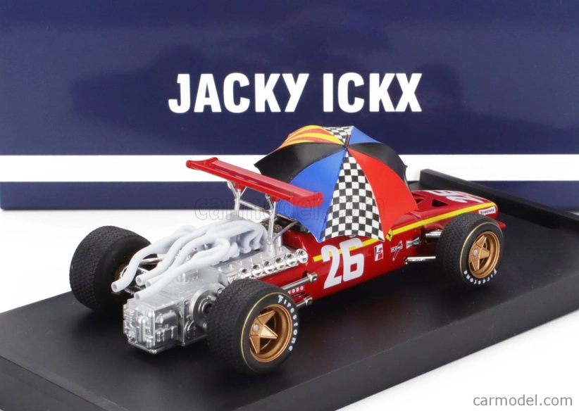 Brumm Ferrari F1 312 N 26 Winner France Gp 1968 Jacky Ickx - s figúrkou pilota a dáždnikom 1:43 červená biela