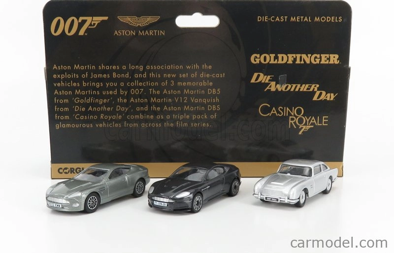 Corgi Aston martin Set 3x 007 James Bond - Db5 1965 Goldfinger - V12 Vanquish Die Another Day La Morte Puo' Attendere - Dbs 2008 Casino Royale 1:50 Grey Silver