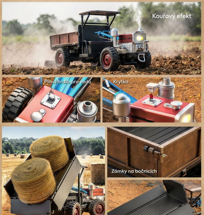 RC Retro traktor-Terra s dymom a svetlom 4WD proporcionálny 1:12 RTR