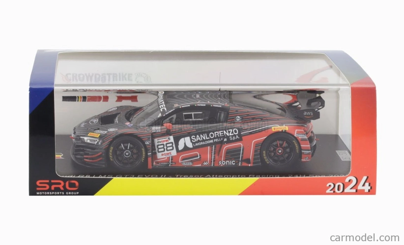 Spark model Audi R8 Lms Gt3 Evo Ii 5.2l V10 Team Tresor Attempto Racing N 88 24h Spa 2024 Leonardo Moncini - Lorenzo Patrese - Lorenzo Ferrari - Glenn Van Berlo 1:43 Grey Red