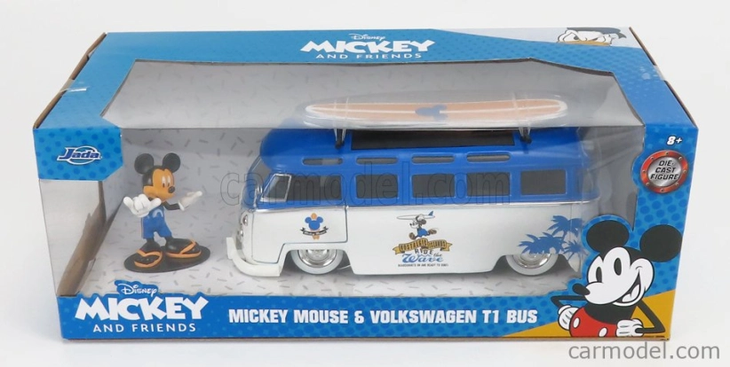 Jada Volkswagen T1 Samba Minibus 1962 - s figúrkou Topolino Mickey Mouse - Walt Disney 1:24 bielo-modrá