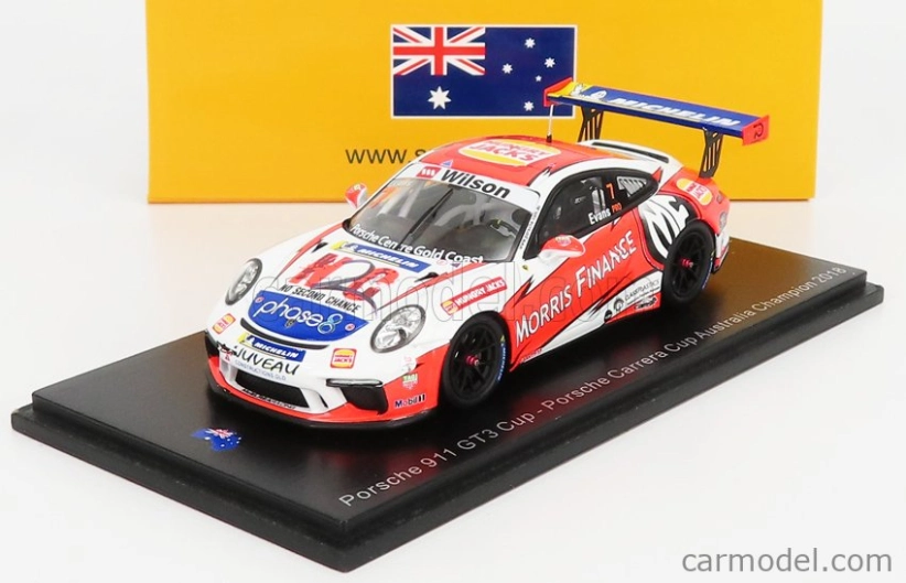 Spark-model Porsche 911 991 Gt3 N 7 Porsche Carrera Cup Australian Champion 2018 J.evans 1:43 Bílá Oranžová